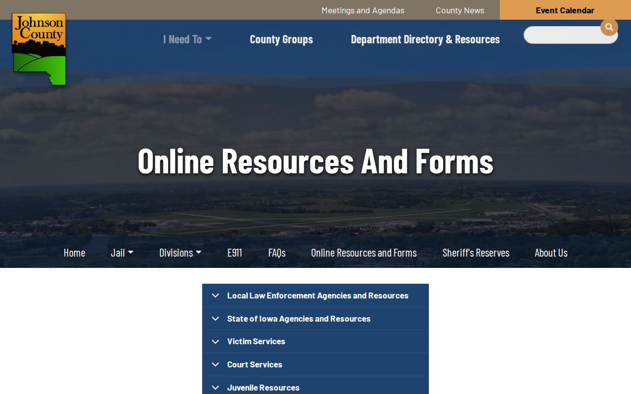 Johnson County Sheriff online resources page with links to outside wanted programs